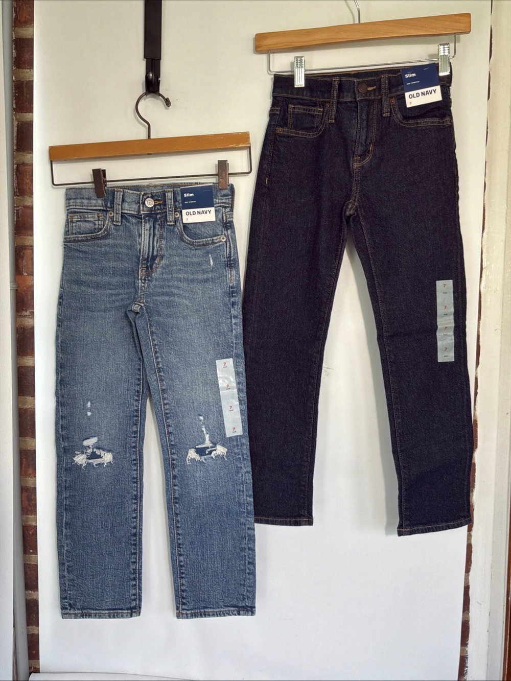 2-Old Navy Slim 360 Stretch Jeans Denim Dark /Light Blue Youth Boys Size 7 NWT